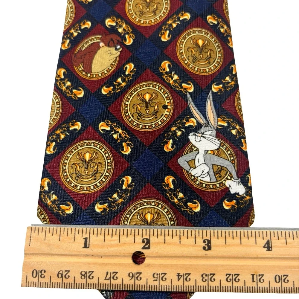 Vtg 1997 Looney Tunes Novelty Necktie Character Medallion Silk Fun Marvin Taz‎